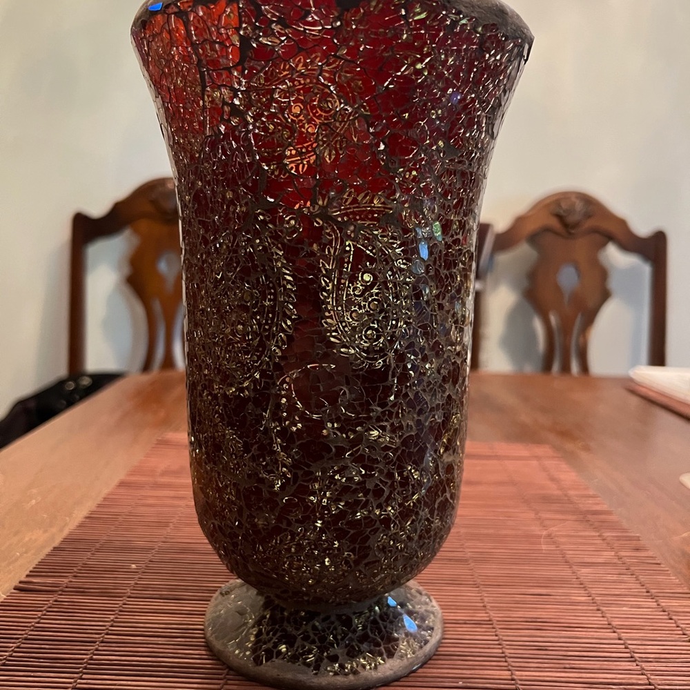 Red Crackle Glass Decorative Vase